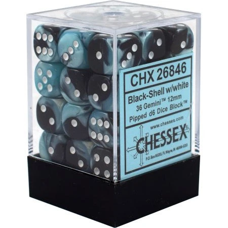 Chessex : 12mm D6 Set Black-Shell/White 3 Chessex : 12mm D6 Set Black-Shell/White