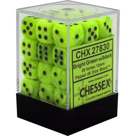 Chessex : 12mm D6 Set Bright Green/Black 3 Chessex : 12mm D6 Set Bright Green/Black