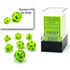 CHESSEX MFG. CO. LLC Chessex : Vortex Mini-Polyhedral Bright Green/black 7-Die Set Dice