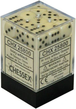 Chessex : 12mm D6 Set Ivory/Black 3 Chessex : 12mm D6 Set Ivory/Black
