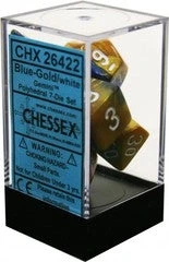 Chessex : Polyhedral 7-die Set Blue-Gold/white