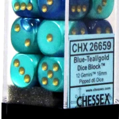 Chessex : 16mm D6 Set Blue-Teal/Gold