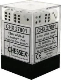 Chessex : 12mm D6 Set Clear W/black Frosted Gaming Accessories 3 Chessex : 12mm D6 Set Clear W/black Frosted Gaming Accessories