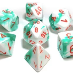 Chessex : Lab Dice - Gemini Mint Green-White/Orange 7 Dice Set
